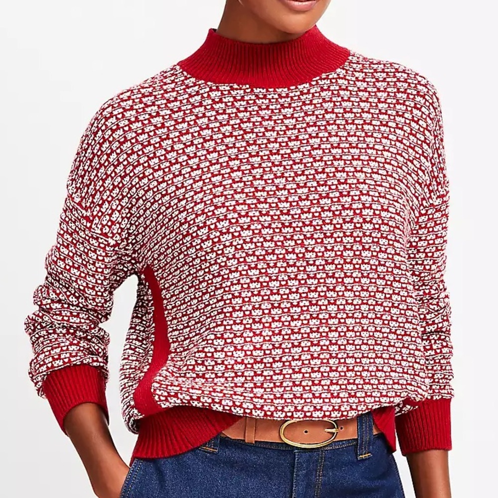 LOFT Tipped Textured Stitch Mock Neck Sweater